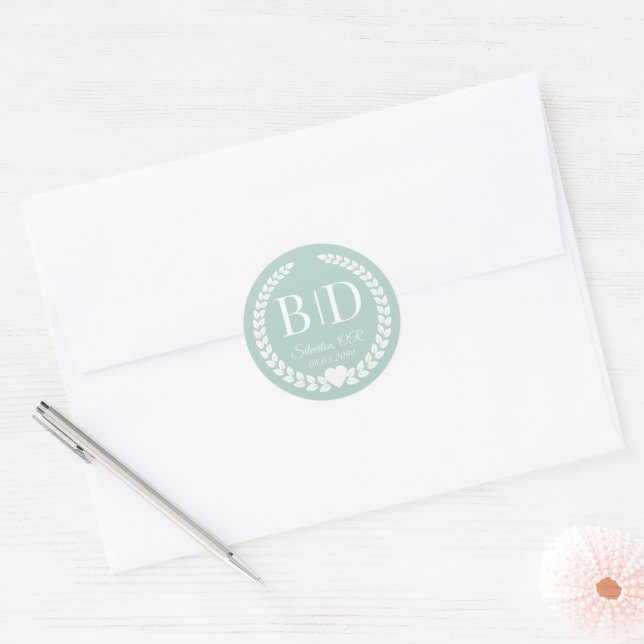 Sticker Rond Monogramme de mariée et de chambre simple et éléga (Enveloppe)