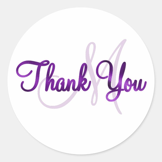 Sticker Rond Monogramme de Merci à huile violet Faux (Devant)