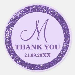 Sticker Rond Monogramme de Merci de Parties scintillant violet 