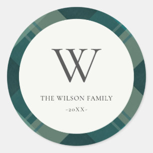 Sticker Rond Monogramme de Motif Turquoise vert bleu plaqué