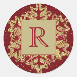Sticker Rond Monogramme de Noël Parties scintillant Flocon de n