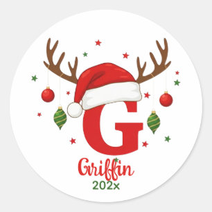 Sticker Rond Monogramme de Noël personnalisé Chapeau de Père No