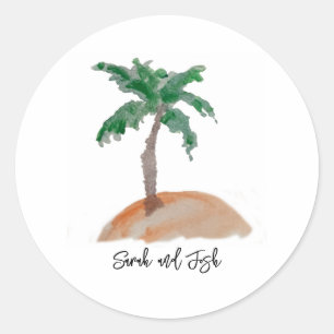 Sticker Rond Monogramme de nom personnalisé Mariage Palmier Nau