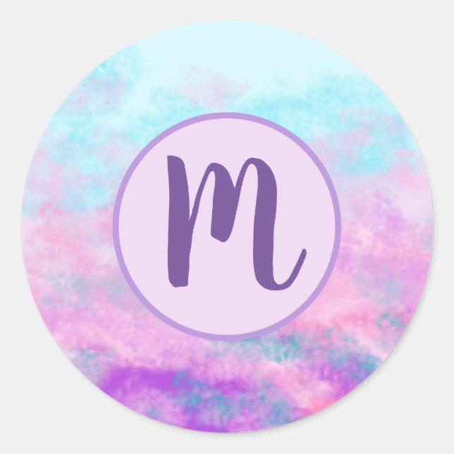 Sticker Rond Monogramme de nuages roses mignons (Devant)