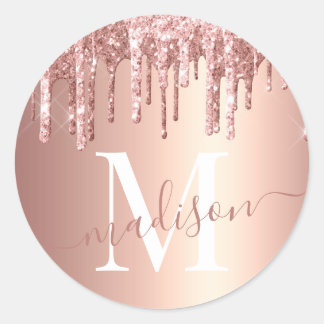 Sticker Rond Monogramme de Parties scintillant d'or pour fille 