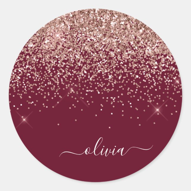 Sticker Rond Monogramme de Parties scintillant d'or rose rose b (Devant)
