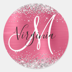 Sticker Rond Monogramme de Parties scintillant en argent rouge