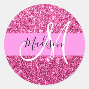 Sticker Rond Monogramme de Parties scintillant rose-chaud de Gi