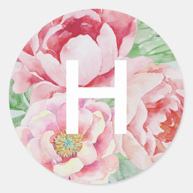 Sticker Rond Monogramme de Peony antique (Devant)