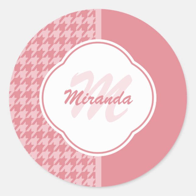 Sticker Rond Monogramme de pied de lit rose clair avec nom (Devant)