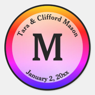 Sticker Rond Monogramme de point coloré Mariage personnalisé