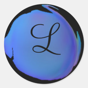 Sticker Rond Monogramme de point Polka bleu de l'île