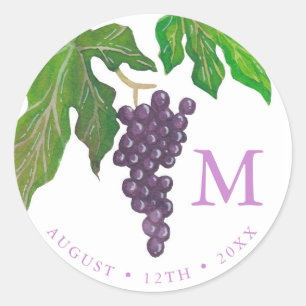 Sticker Rond Monogramme de raisins de partie d'échantillon de