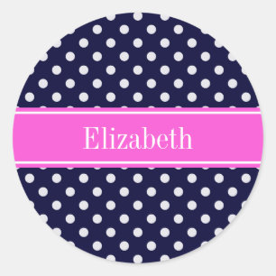 Sticker Rond Monogramme de ruban rose chaud Pois blancs de la M