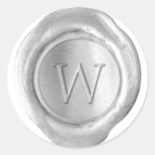 Sticker Rond Monogramme de sceau de cire - Argent - Serif W -