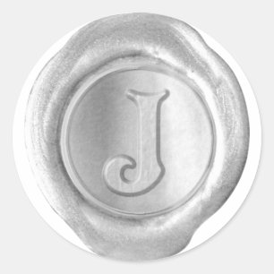 Sticker Rond Monogramme de sceau de cire - Argent - Victorian J