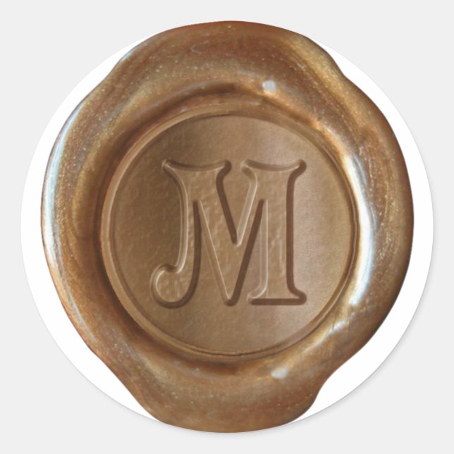 Sticker Rond Monogramme de sceau de cire - Cuivre - Victorien M (Devant)