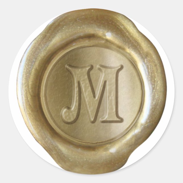 Sticker Rond Monogramme de sceau de cire - Or - Victorien M - (Devant)
