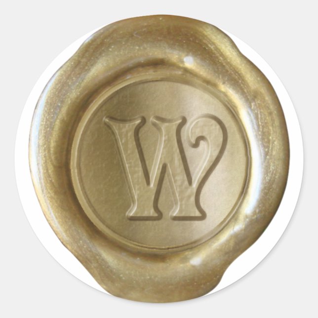 Sticker Rond Monogramme de sceau de cire - Or - Victorien W - (Devant)