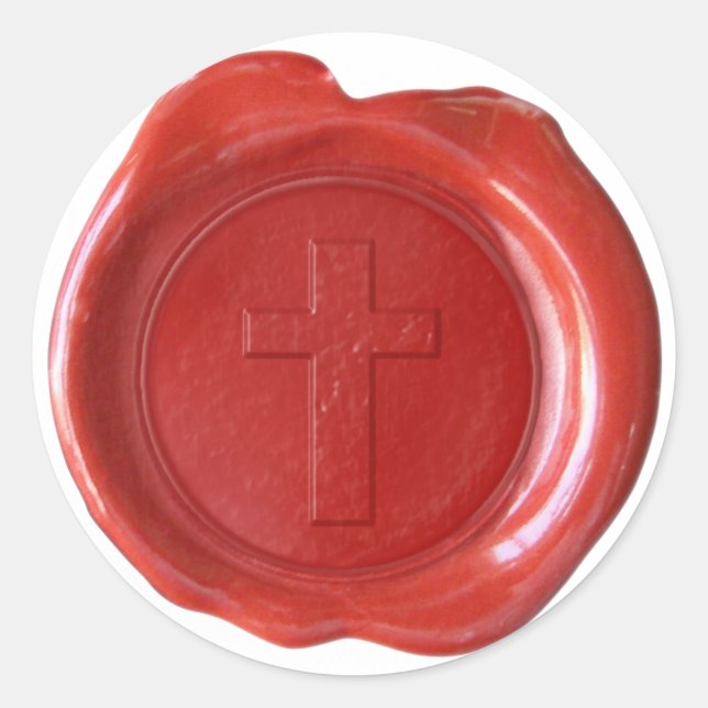 Sticker Rond Monogramme de sceau de cire - Rouge - Croix - (Devant)