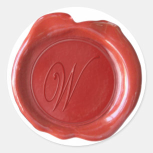 Sticker Rond Monogramme de sceau de cire - Rouge - Script W -