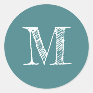 Sticker Rond Monogramme de script moderne Turquoise initial
