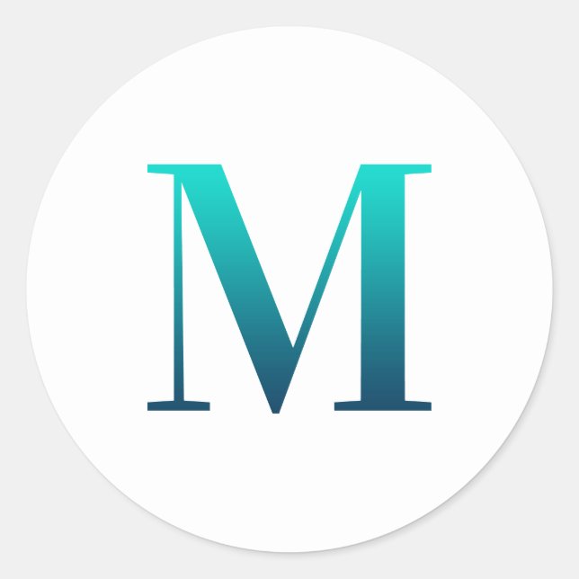 Sticker Rond Monogramme de serif Turquoise Turquoise Blue Gradi (Devant)