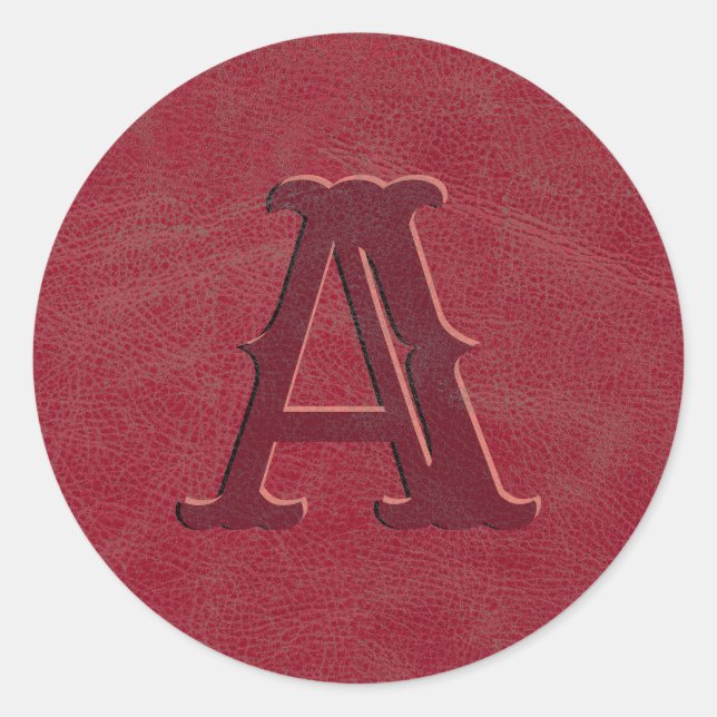 Sticker Rond Monogramme de texture en cuir rouge rustique (Devant)