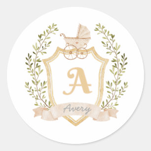 Sticker Rond Monogramme de transport de bébé A   Annonce de nai