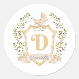 Sticker Rond Monogramme de transport de bébé D Neutre
