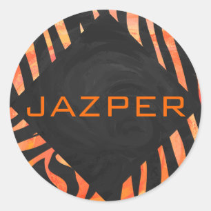 Sticker Rond Monogramme de zèbre orange et noir