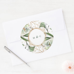 Sticker Rond Monogramme d'émeraude vert Eucalyptus