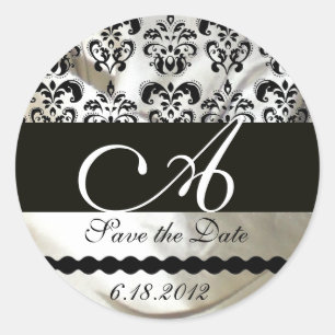 STICKER ROND MONOGRAMME D'ÉTIQUETTE NOIR ET SILK BLANC