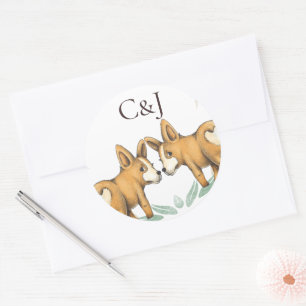 Sticker Rond Monogramme Deux pièces Corgi Chiens Mariage