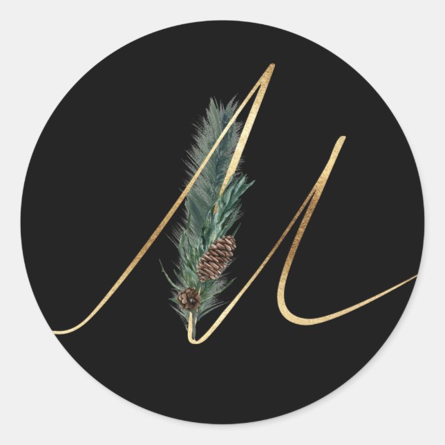 Sticker Rond monogramme d'hiver lettre de Noël M (Devant)