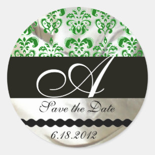 STICKER ROND MONOGRAMME D'HORLOGE DE LA SOIE VERTE ET BLANCHE