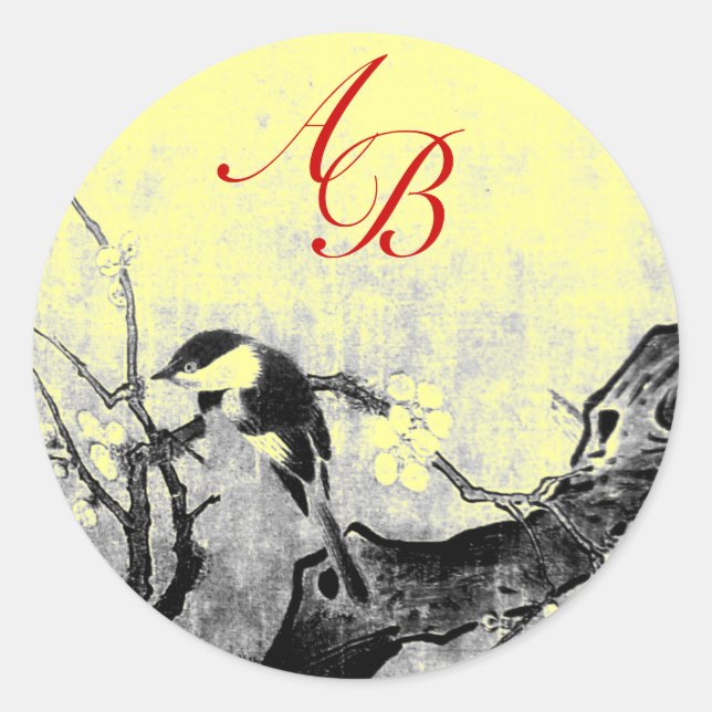 Sticker Rond MONOGRAMME D'OISEAU DE PRINTEMPS, Jaune (Devant)