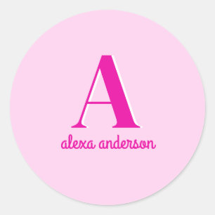 Sticker Rond Monogramme Dolly Rétro Rose chaud