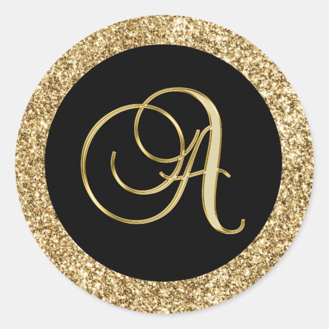 Sticker Rond Monogramme d'or A noir, (Devant)