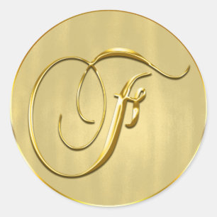 Sticker Rond Monogramme d'or F Faire-part de mariage de phoque