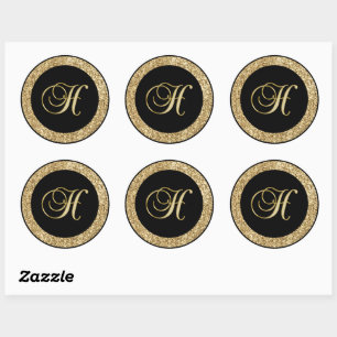 Sticker Rond Monogramme d'or H en noir