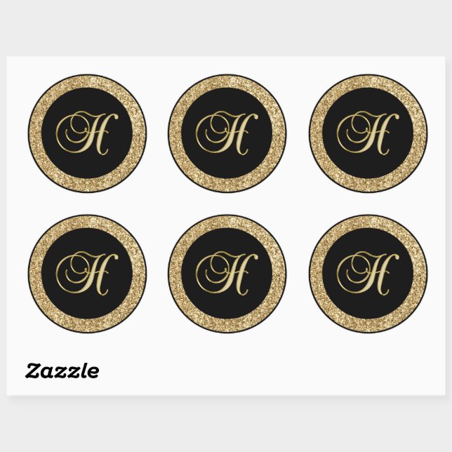 Sticker Rond Monogramme d'or H en noir (Feuille)