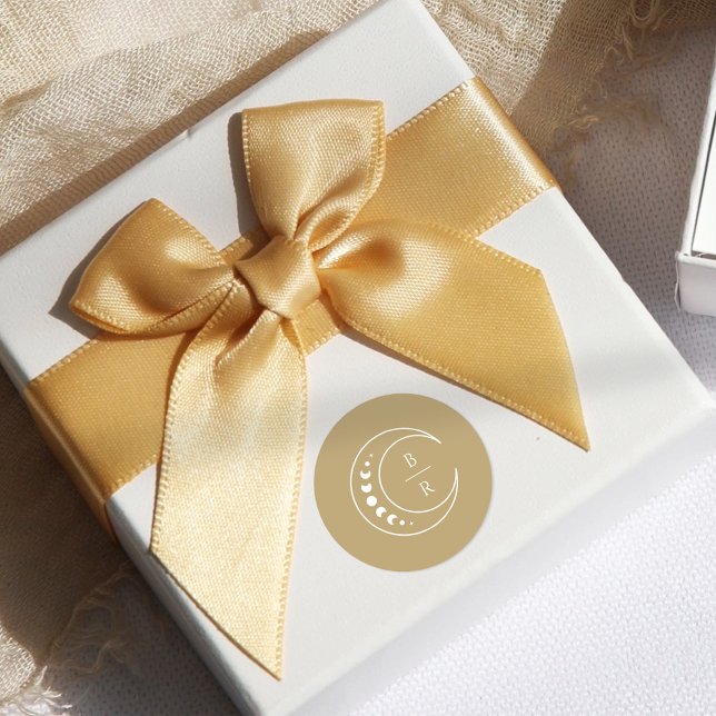 Sticker Rond Monogramme d'or Initiales Mariage céleste (Créateur téléchargé)