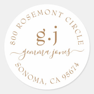 Sticker Rond Monogramme d'or moderne minimaliste Nom du script