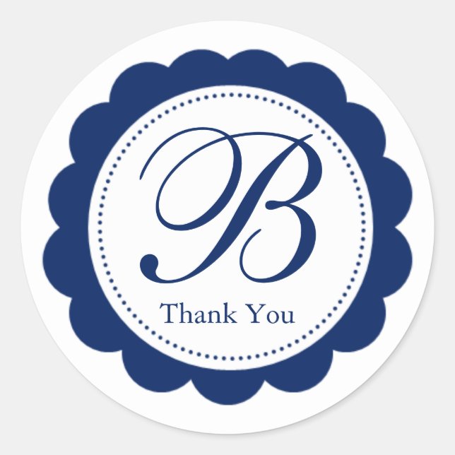 Sticker Rond Monogramme du cercle bleu blanc (Devant)