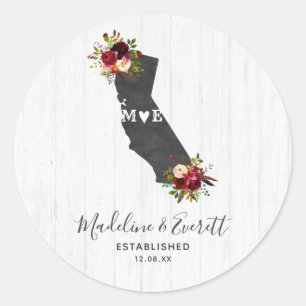Sticker Rond Monogramme du Mariage Floral Rustique de Californi