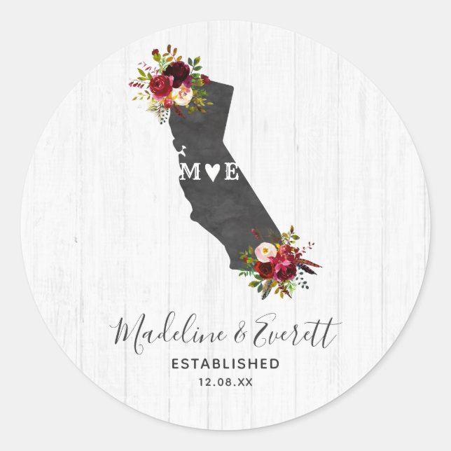 Sticker Rond Monogramme du Mariage Floral Rustique de Californi (Devant)