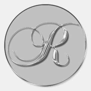 Sticker Rond Monogramme du Mariage officiel Argent R Sceau Mono