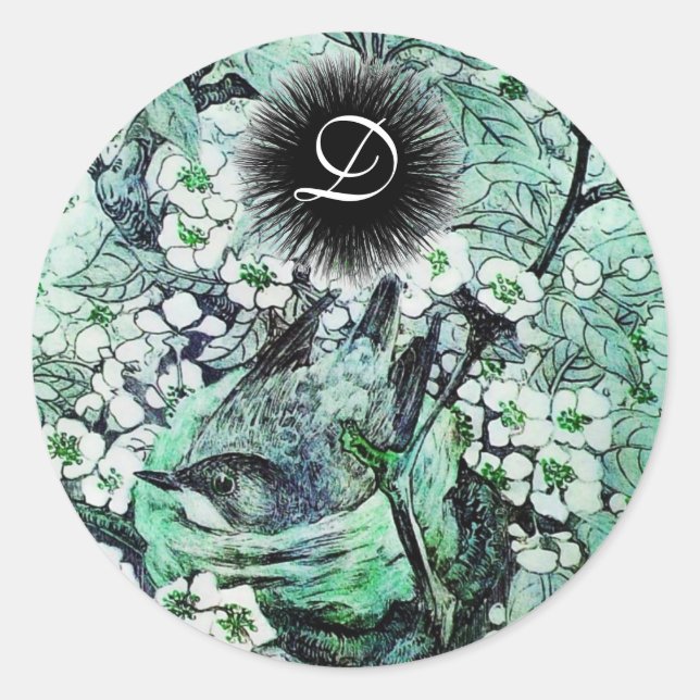 Sticker Rond monogramme du NID d'OISEAU, vert blanc (Devant)