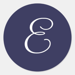 Sticker Rond Monogramme E, blanc sur bleu marine,